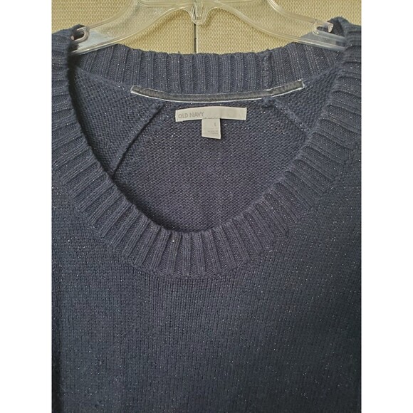 Old Navy Blue Metallic Thread Wool Blend Pullover Sweater Hand Warmer Size Large - Picture 4 of 8